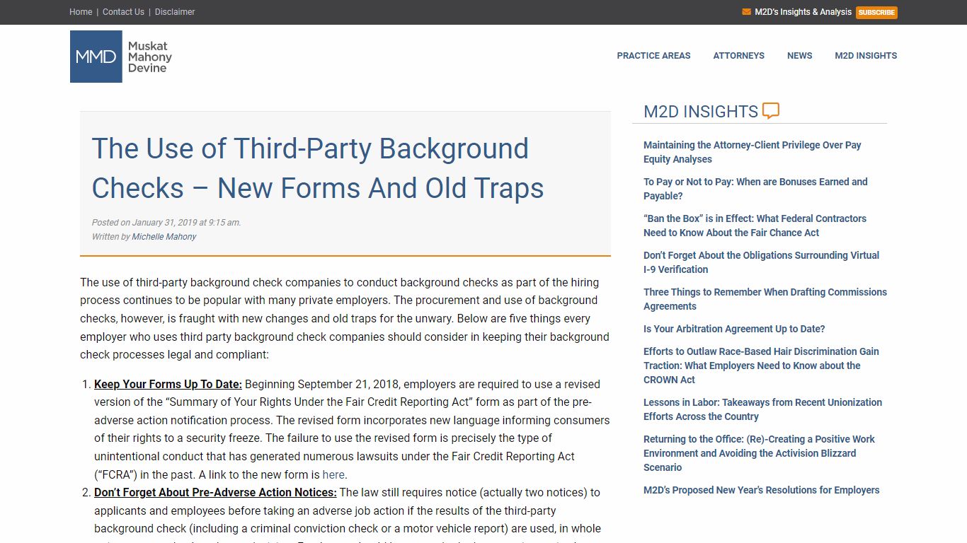 The Use of Third-Party Background Checks - M2D Law